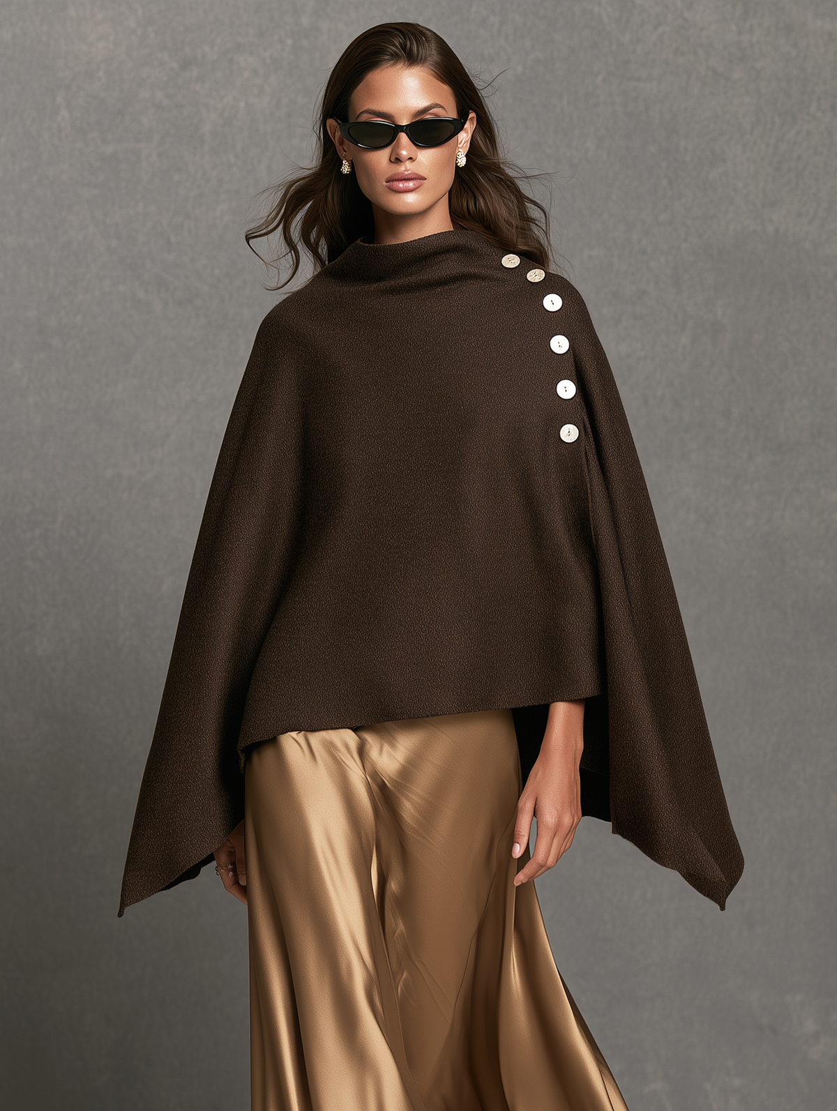 Women's Casual Dark Brown Wool-Blend Shawl