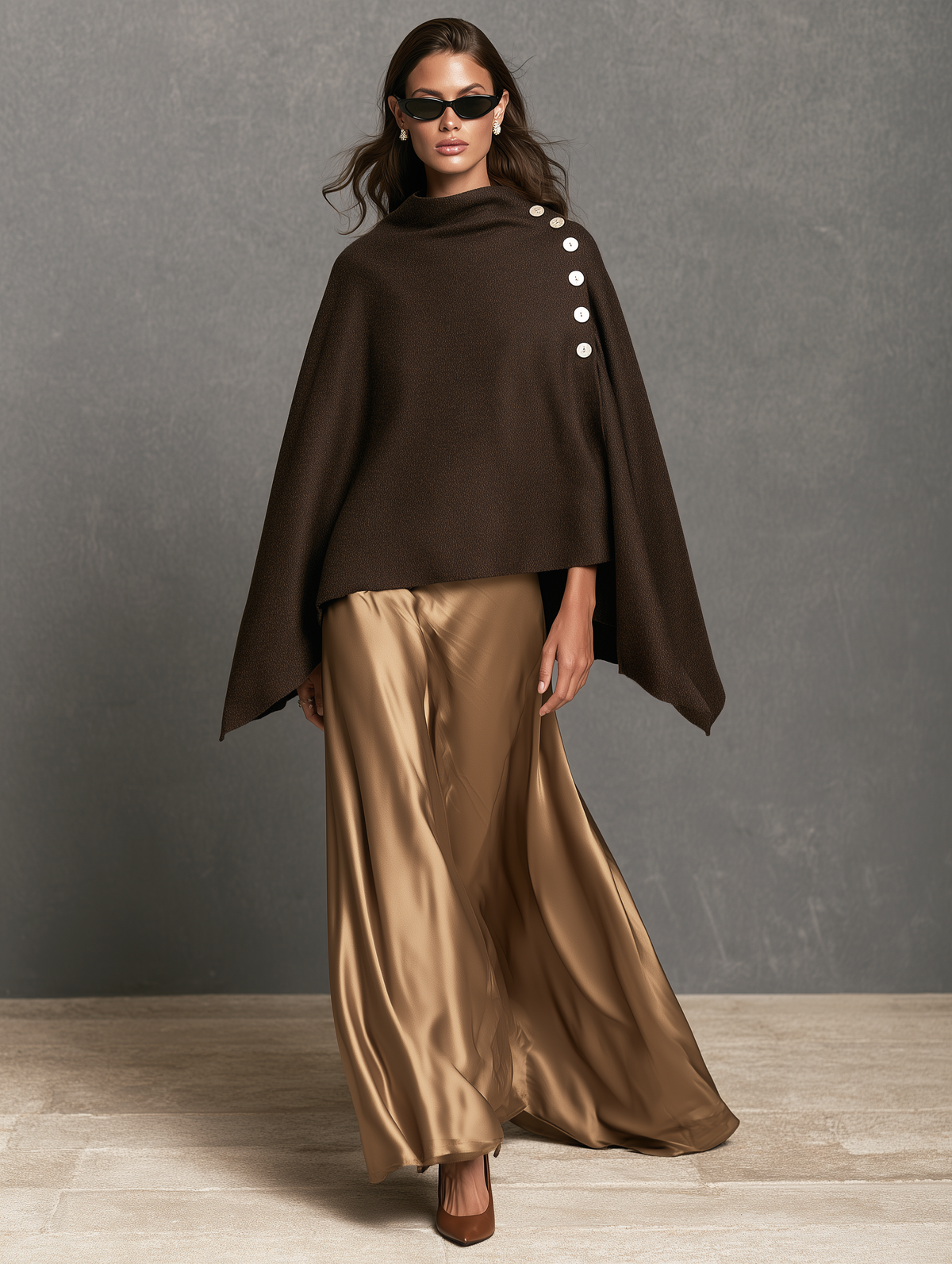 Women's Casual Dark Brown Wool-Blend Shawl