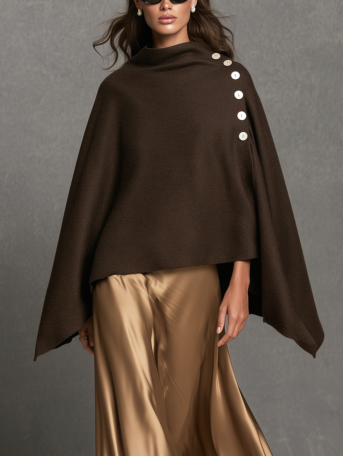 Women's Casual Dark Brown Wool-Blend Shawl