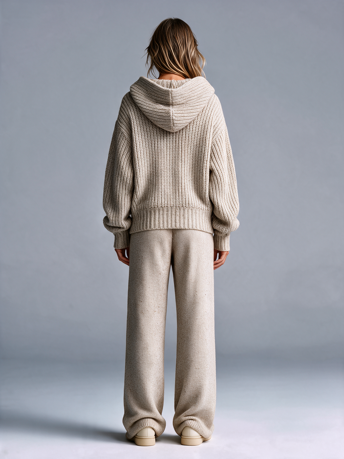 Women's Oatmeal Hooded Chunky Knit Cardigan