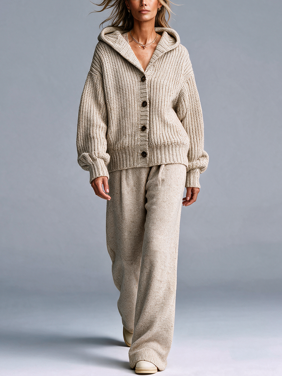 Women's Oatmeal Hooded Chunky Knit Cardigan