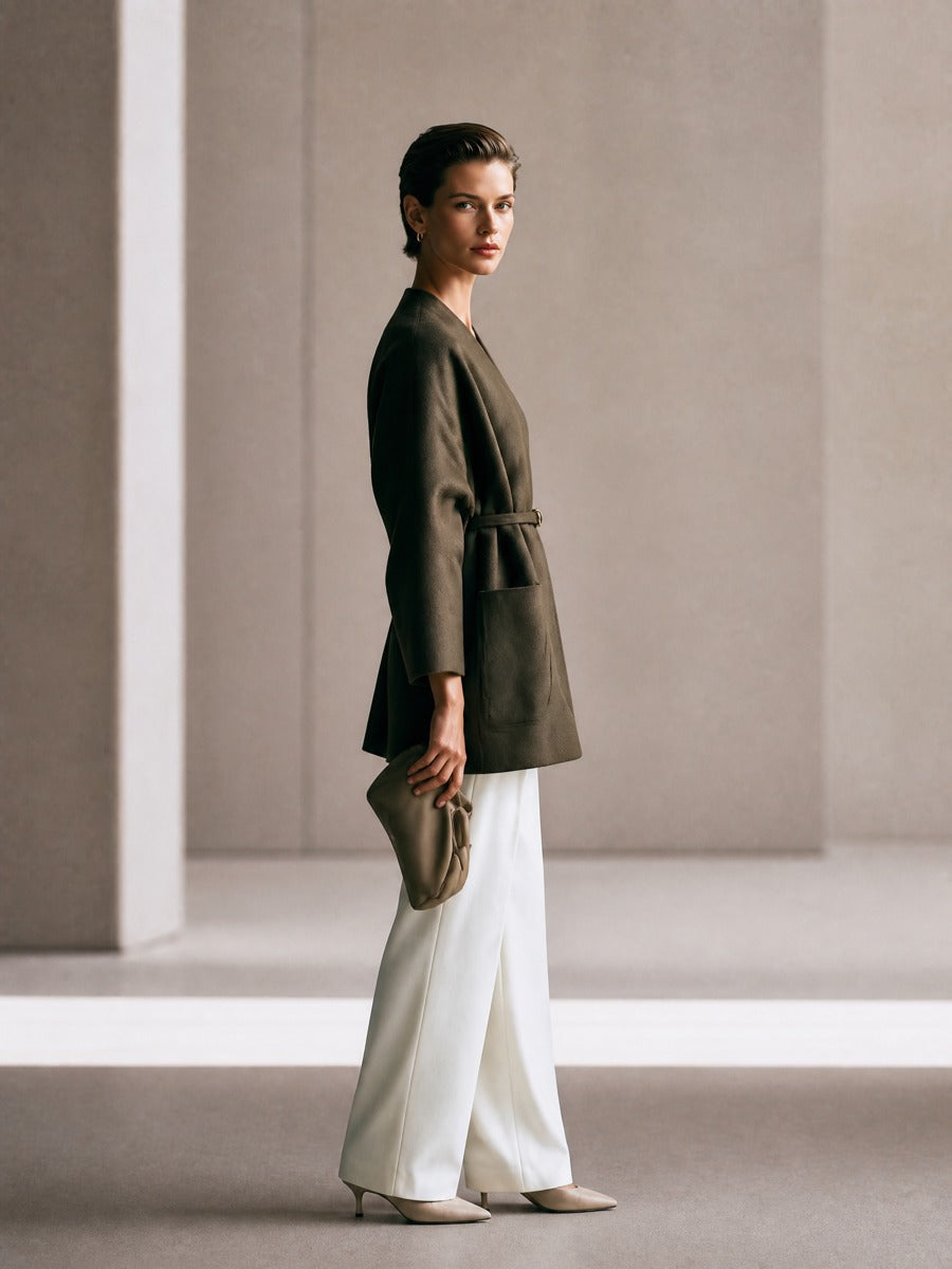 Women's Belted Oversized Olive Green Coat