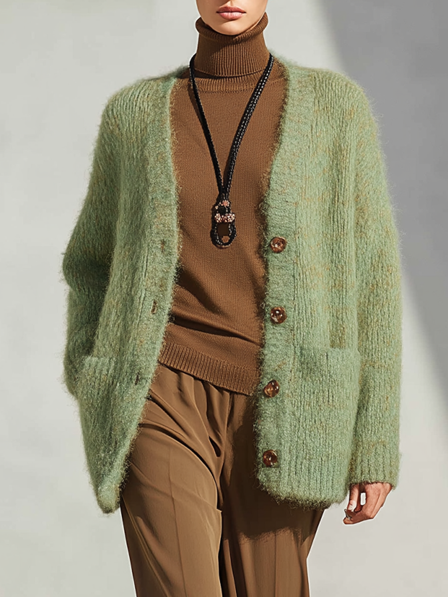 Women's Chunky Knit Cardigan With Button Front