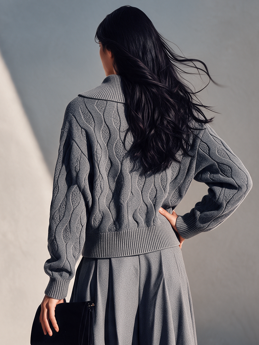 Women's Vintage-Style Cable-Knit Top With Oversized Collar