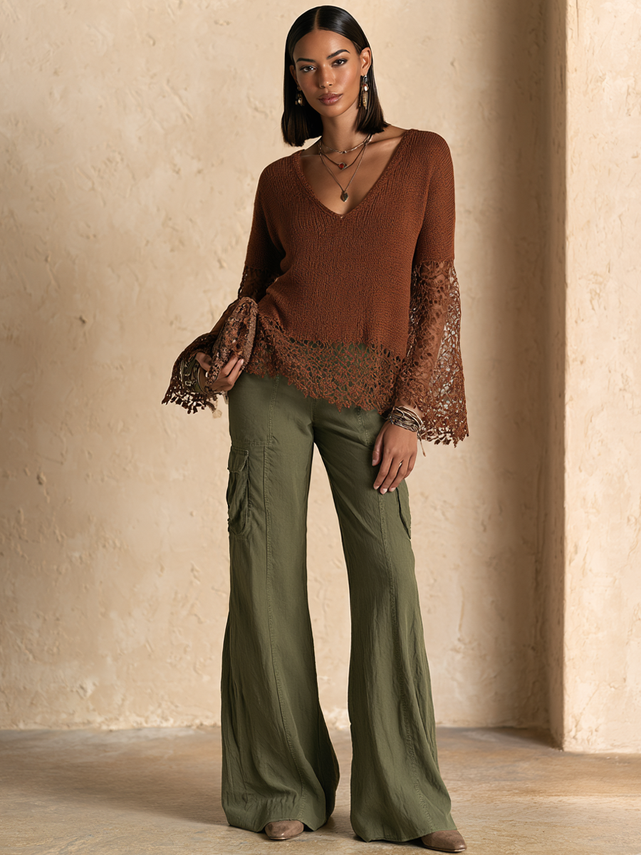 Women's Utility Pocket Casual Flared Pants