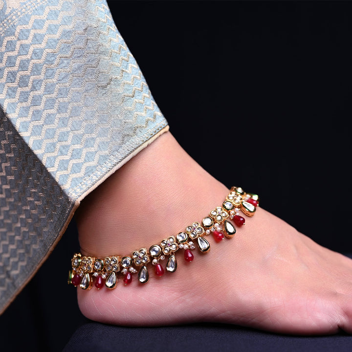 Nupoor Ruby Gold Plated Kundan Anklet