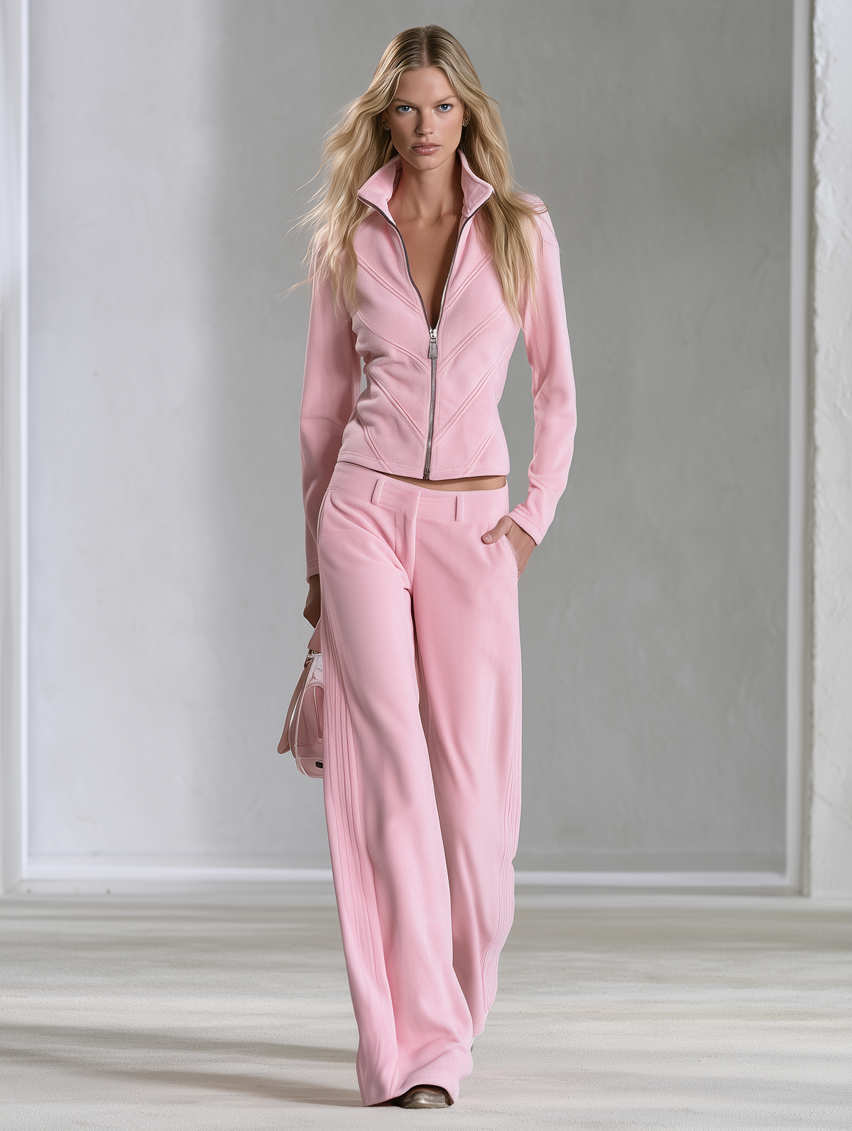Retro Sporty Quilted Stitch Polar Fleece Zip Jacket And Pants Set  - By Qivii