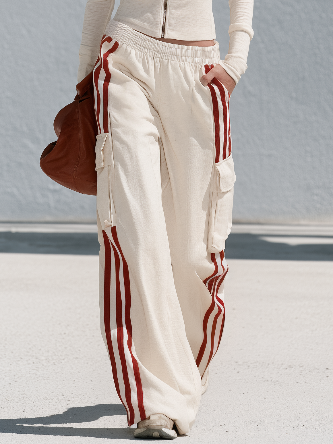 Retro Sporty Color-Block Striped Women's Track Suit Set, Zip Jacket & Pants  - By Qivii