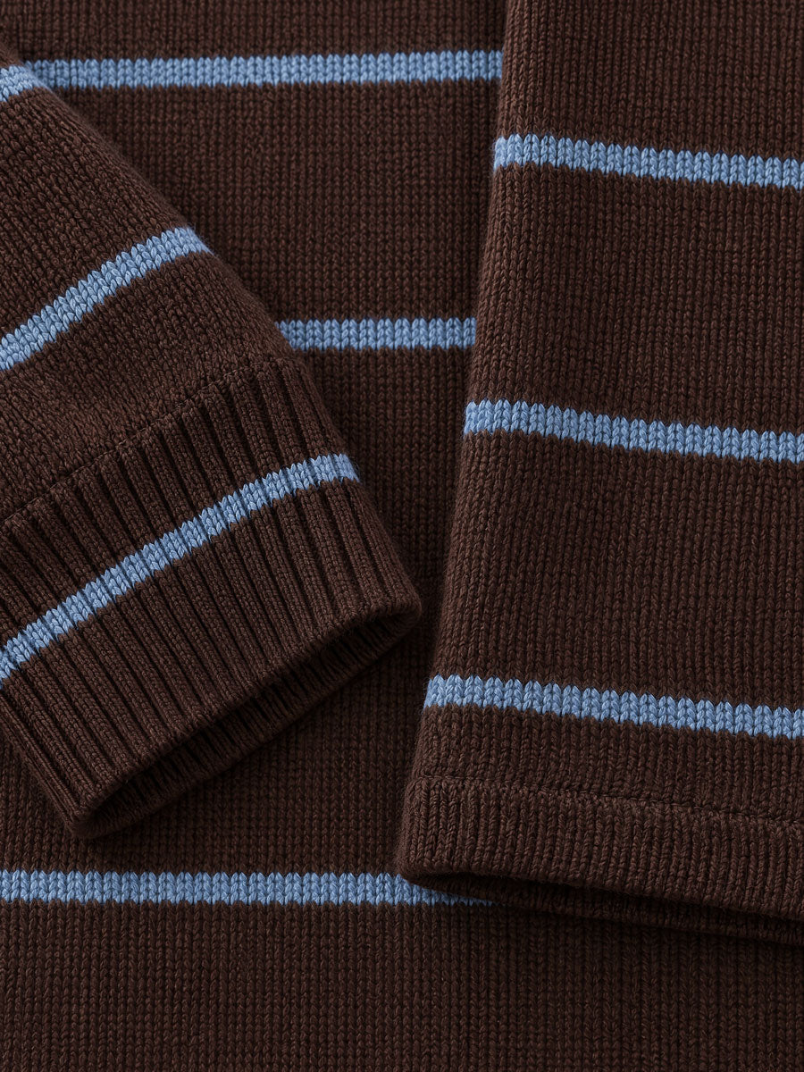 Women's Casual Blue-Brown Striped Wool Blend Crew Neck Sweater And Pants Set  - By Qivii