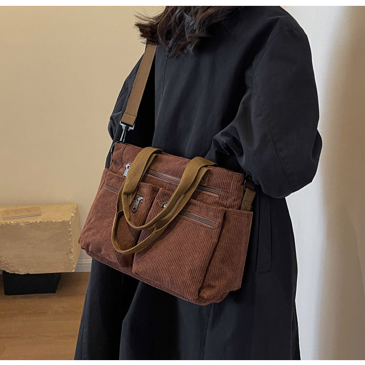 Women's Corduroy Tote Bag Large Capacity Convertible Shoulder & Crossbody Bag | Casual & Versatile Everyday Handbag