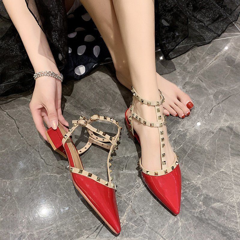 Women’s Studded Pointed Toe Low Heels – Chunky Rivet Sandals (US 4–8.5)