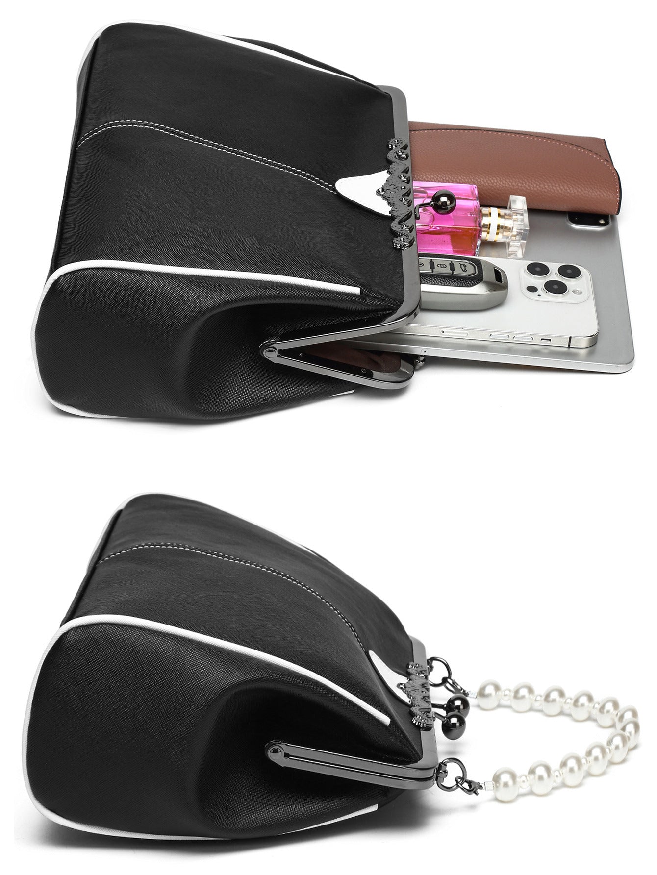 Women's British Vintage Oversized Bag – Multi-Way Shoulder/Tote Bag with Clip Closure