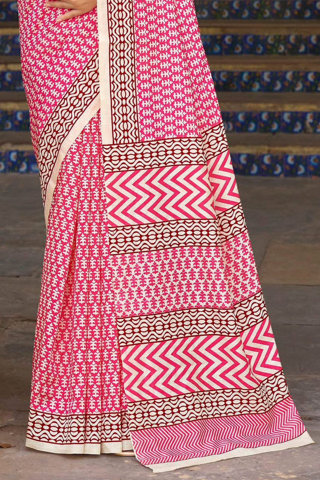 Carissma Pink Handblock Printed Saree