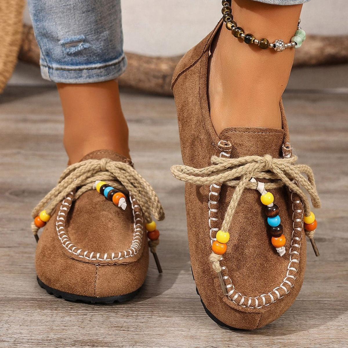 Women's Lenora Beaded Suede Loafers - Vintage Casual Comfort Shoes (US 5-10.5)