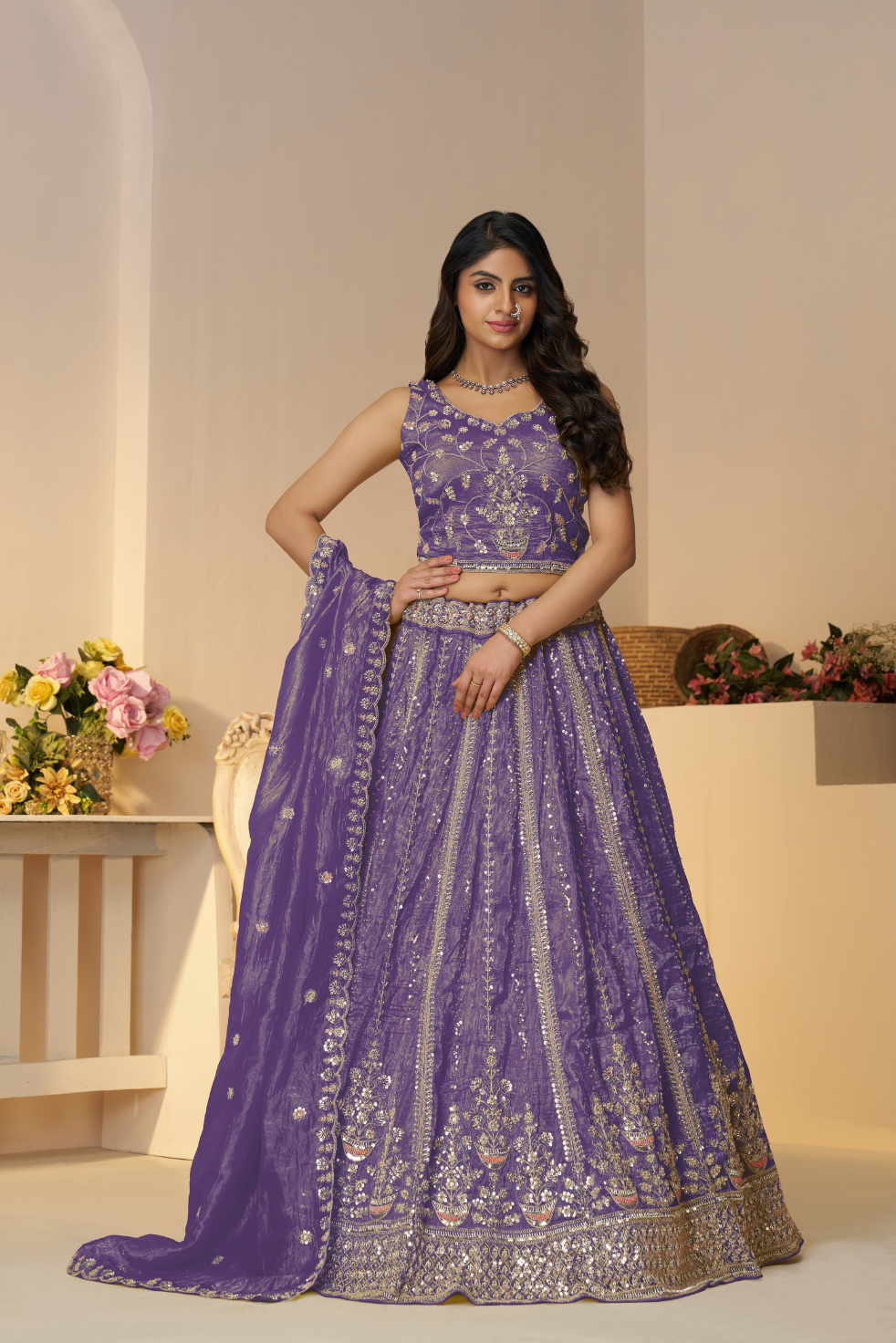 Dark Purple Bridal Lehenga - qivii