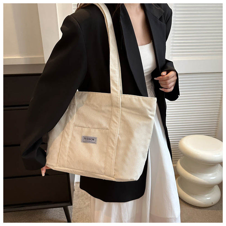 Women's Corduroy Tote Bag | Stylish & Minimalist Large-Capacity Shoulder Bag for Commuting