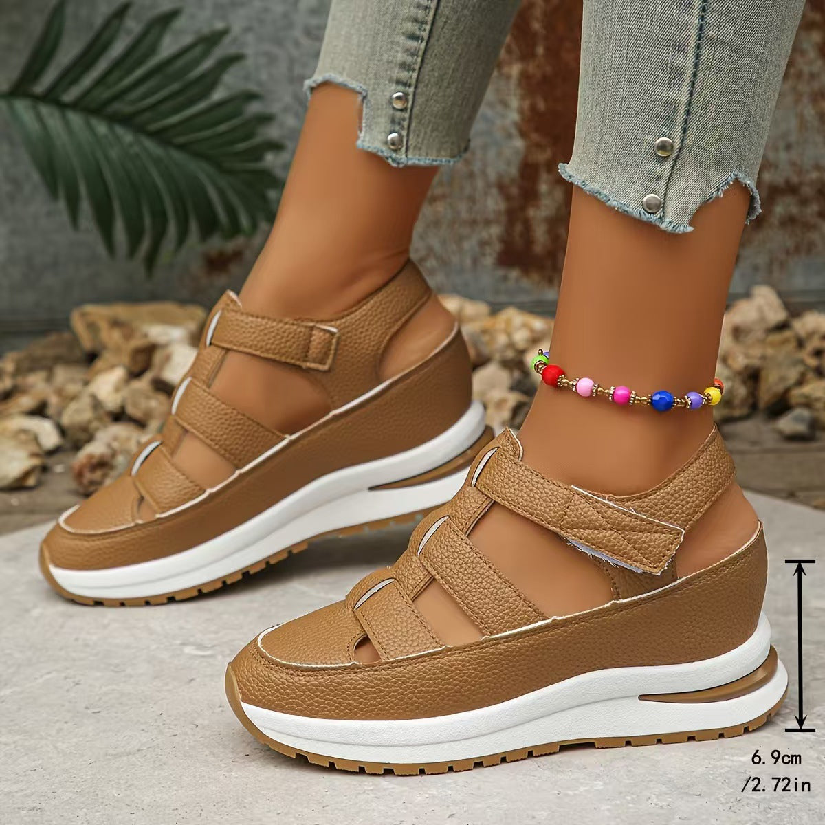 Women's Plus Size Hollow-Out Casual Sandals – Versatile Thin Platform with Height-Boosting Thick Sole