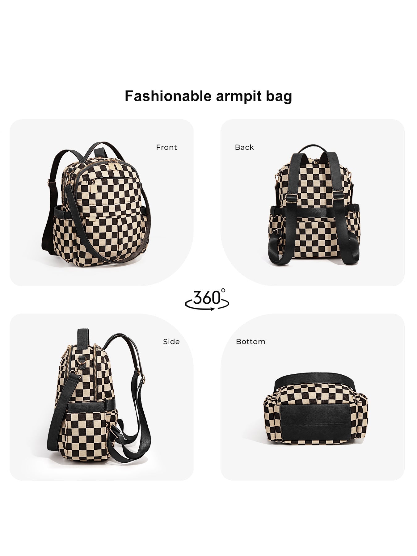 Ounamei Checkered Backpack Purse for Women | Anti-Theft Travel & Work Bag with Matching Pouch