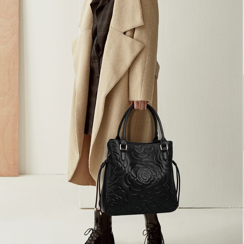 Women's Heritage Grain Tote - Full-Grain Leather Statement Carry with Hand-Pressed Motifs & Timeless Silhouette