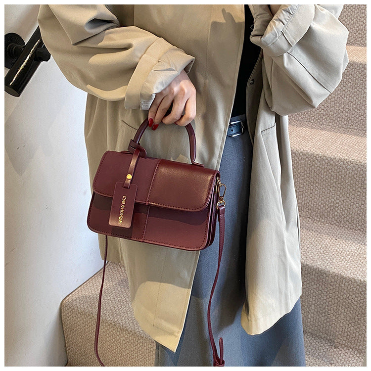 Women's Patchwork Artisan Satchel – Convertible Square Bag with Detachable Strap & Mixed Media Panels