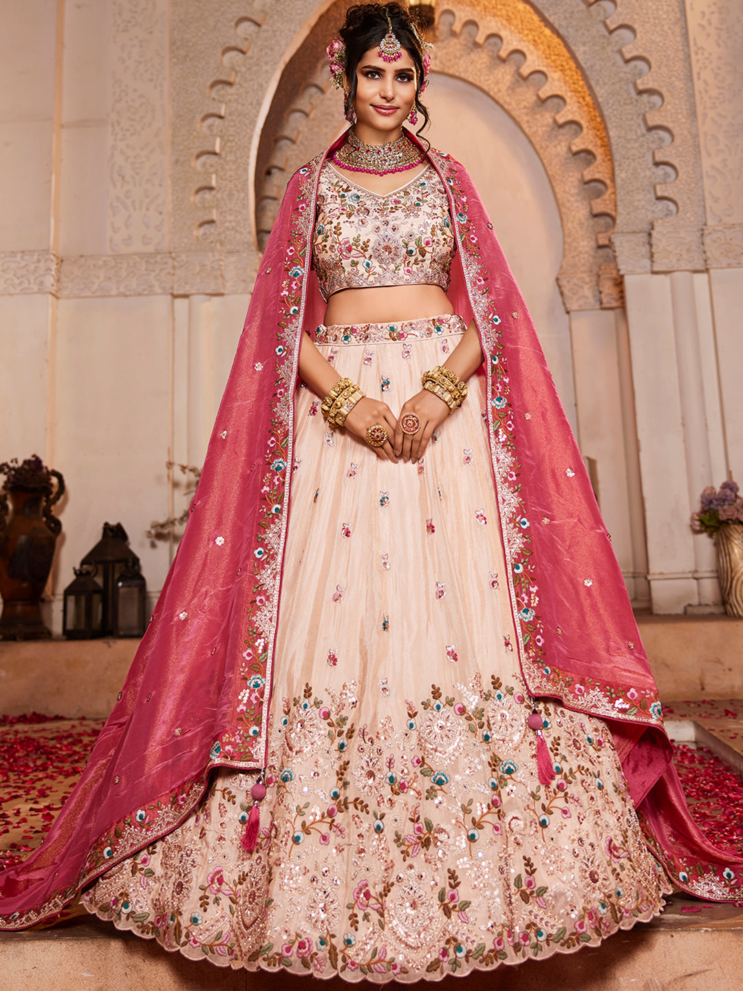 Pink - Tissue Sequinse embroidery Lehenga choli & Dupatta