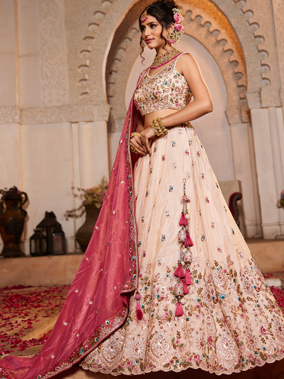 Pink - Tissue Sequinse embroidery Lehenga choli & Dupatta