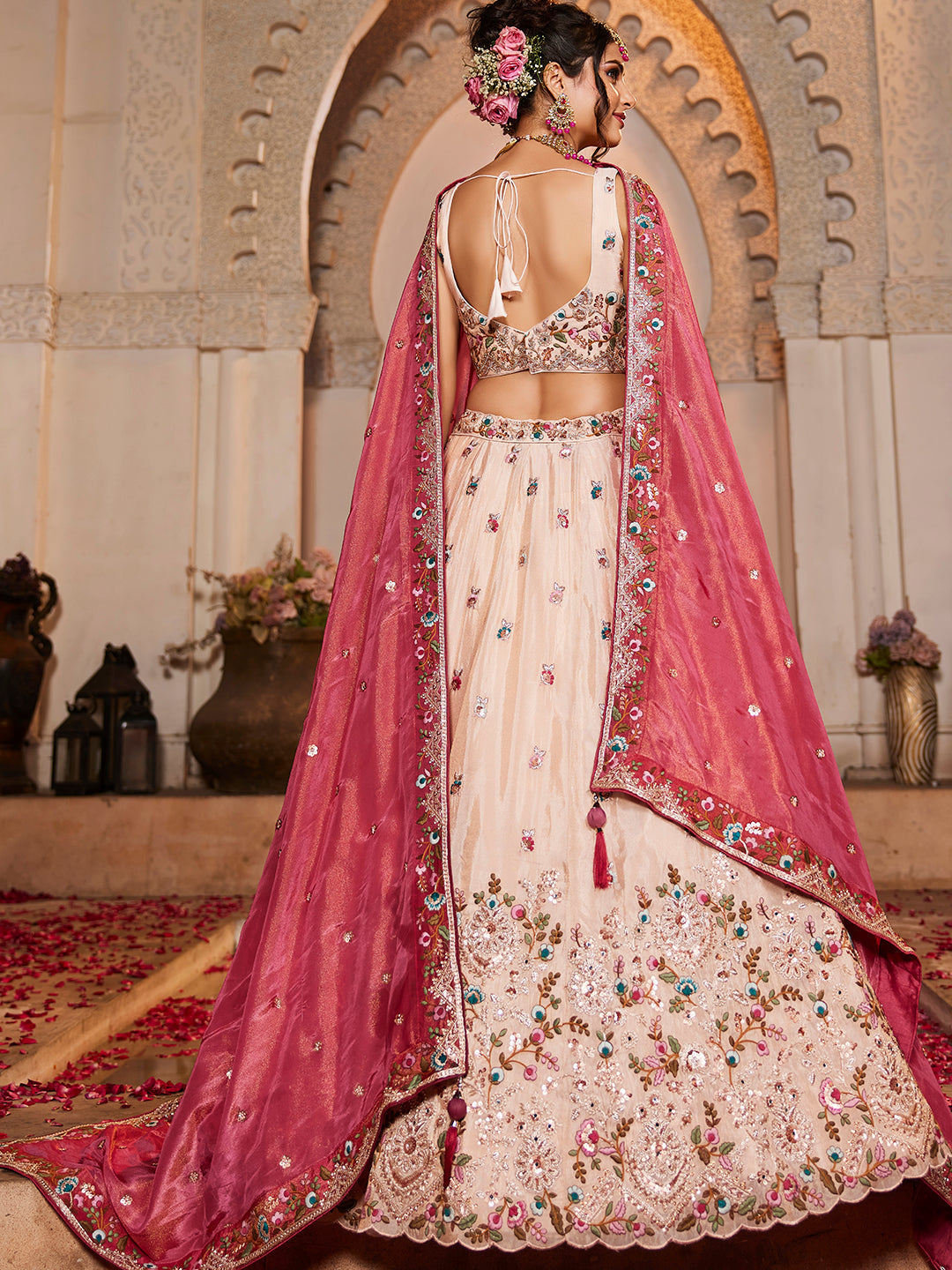 Pink - Tissue Sequinse embroidery Lehenga choli & Dupatta