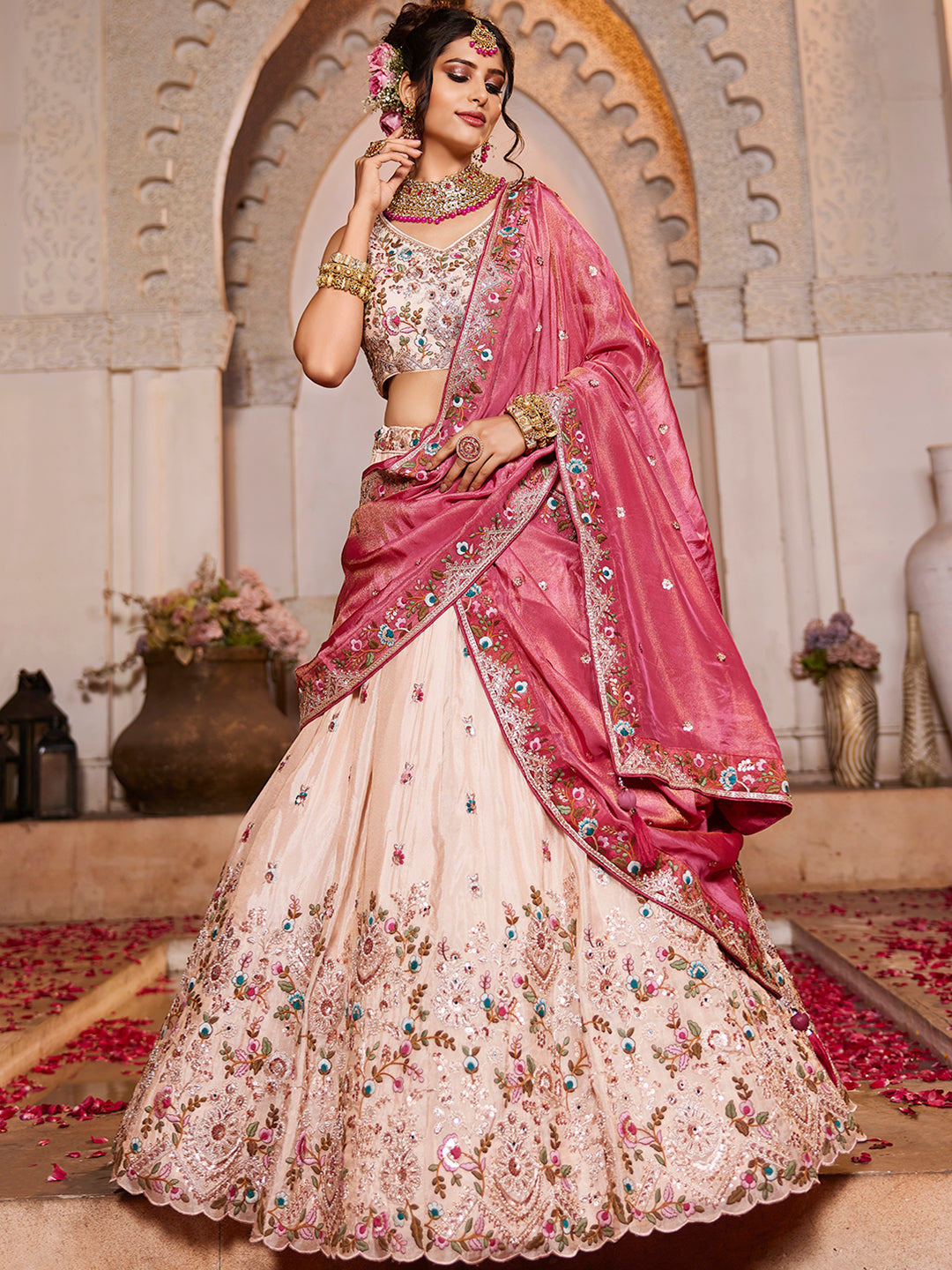 Pink - Tissue Sequinse embroidery Lehenga choli & Dupatta