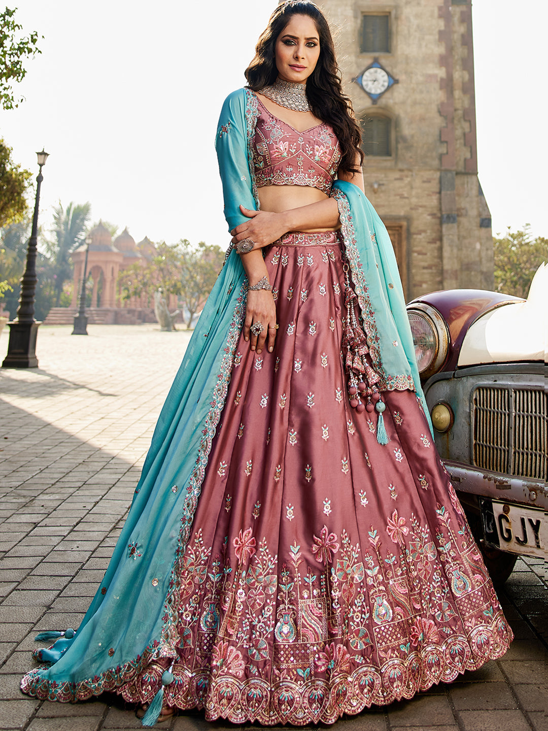 Rosegold - Georgette Sequins embroidery Lehenga choli & Dupatta