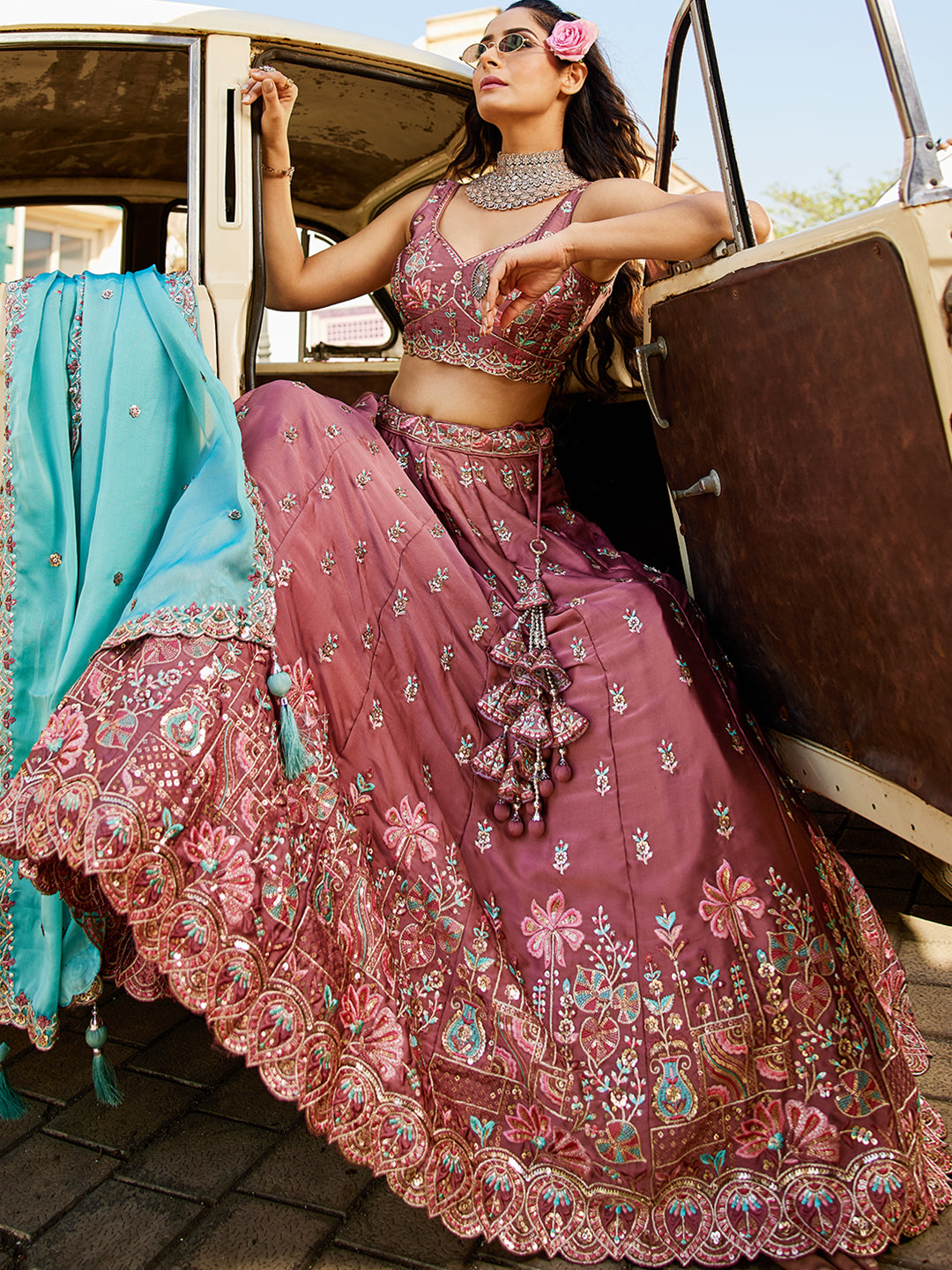 Rosegold - Georgette Sequins embroidery Lehenga choli & Dupatta