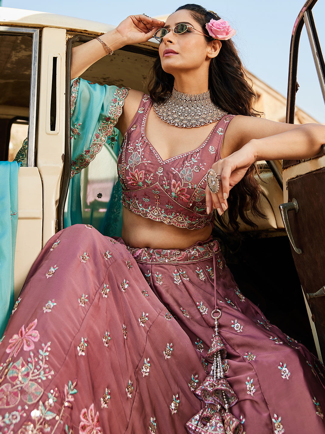 Rosegold - Georgette Sequins embroidery Lehenga choli & Dupatta