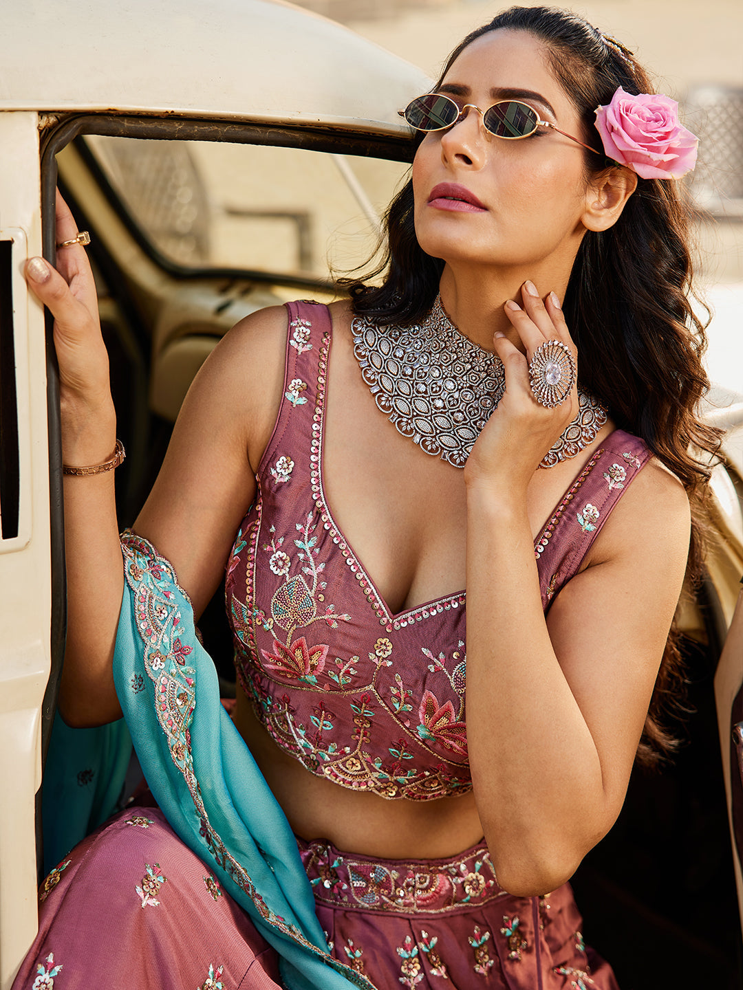 Rosegold - Georgette Sequins embroidery Lehenga choli & Dupatta