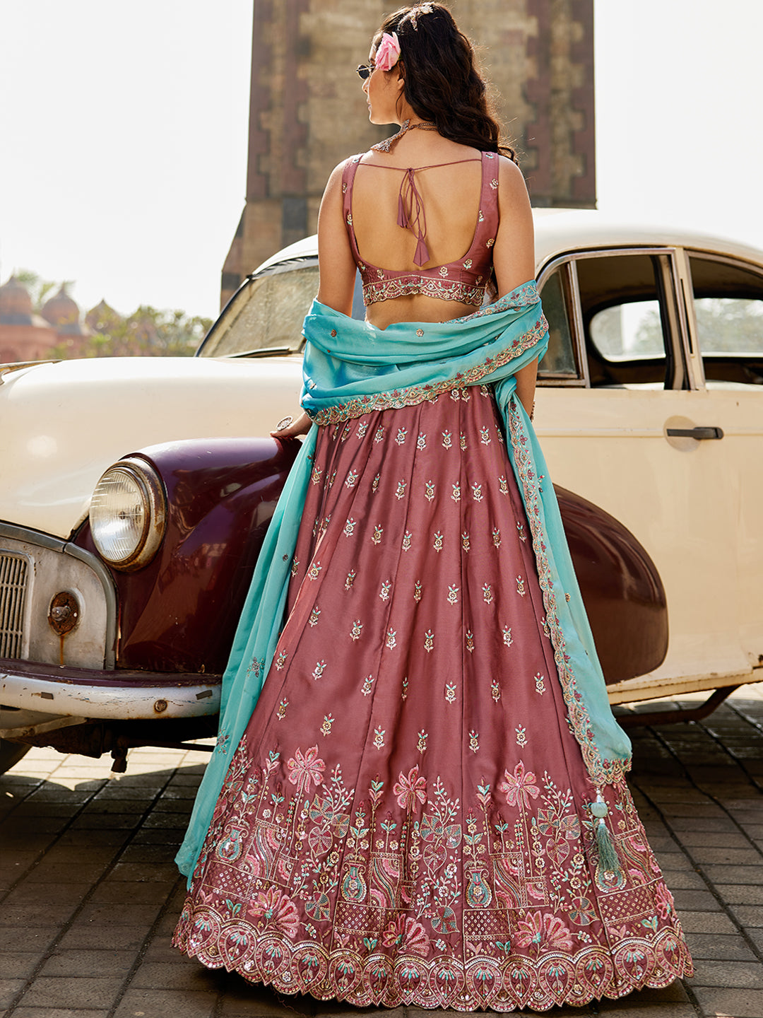 Rosegold - Georgette Sequins embroidery Lehenga choli & Dupatta