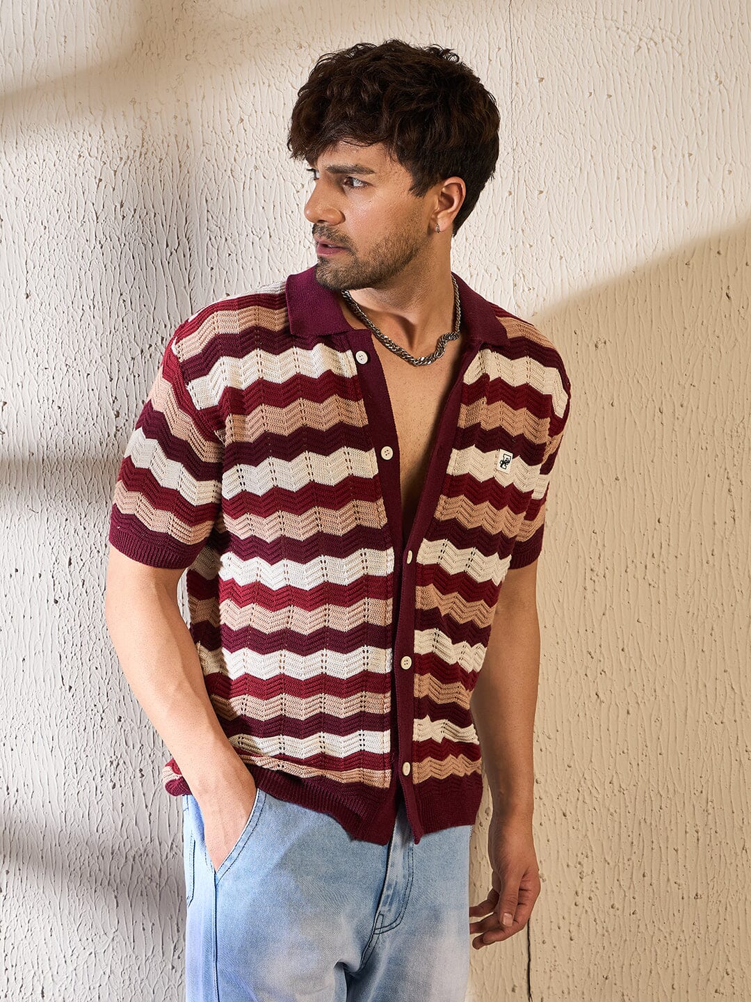 Shades Of Burgundy Crochet Shirt - qivii