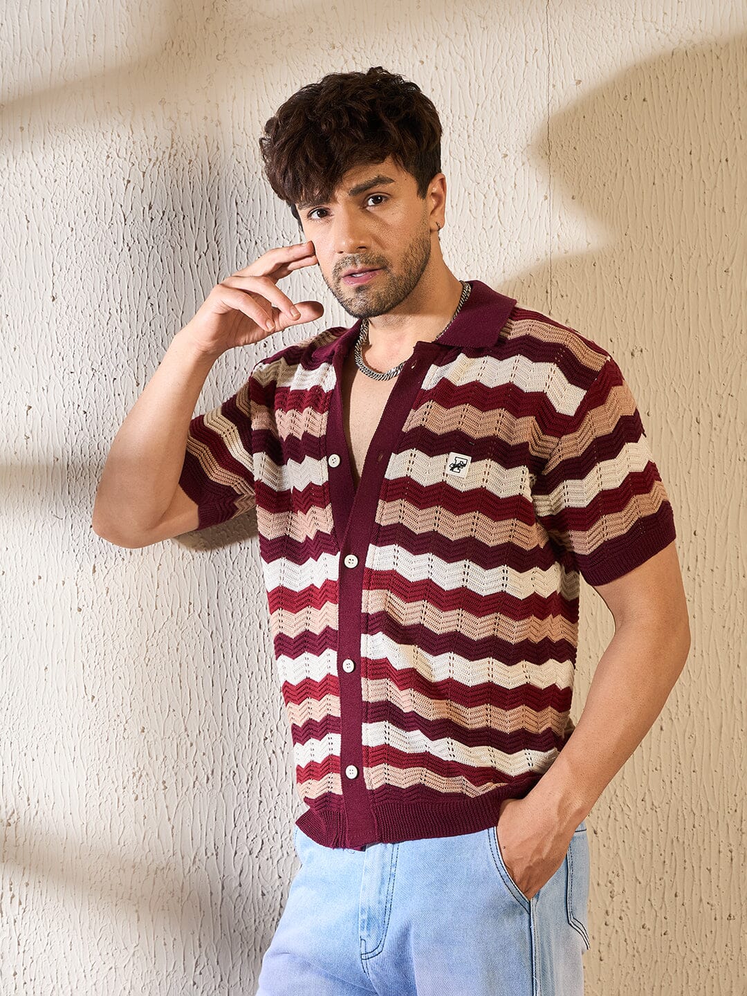 Shades Of Burgundy Crochet Shirt - qivii