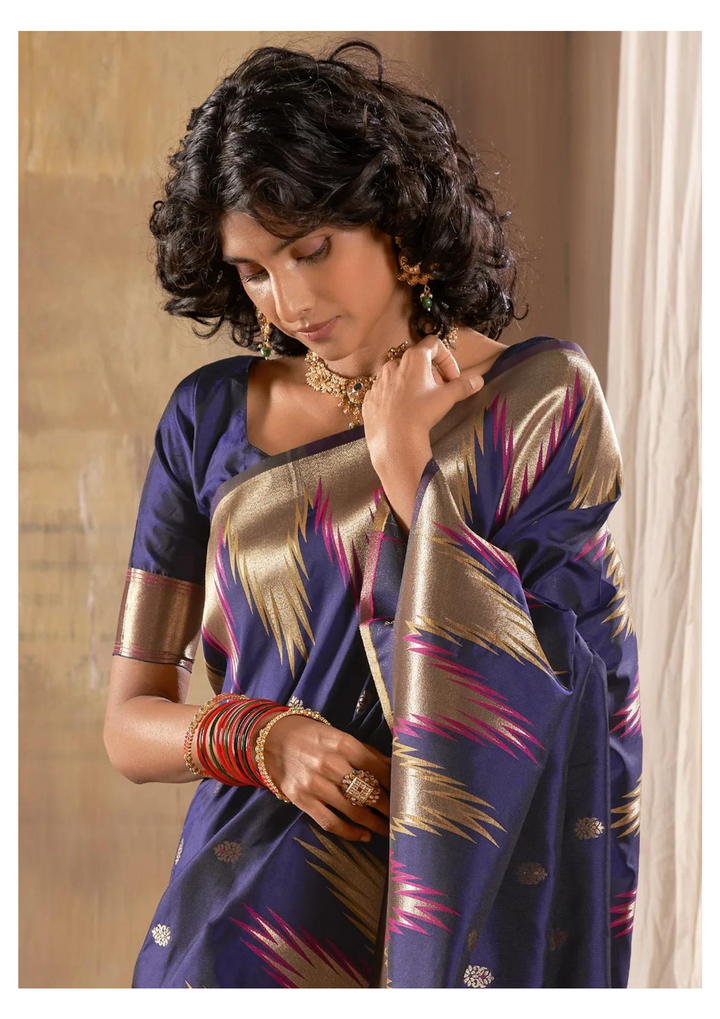 Midnight Blue Banarasi Silk Saree