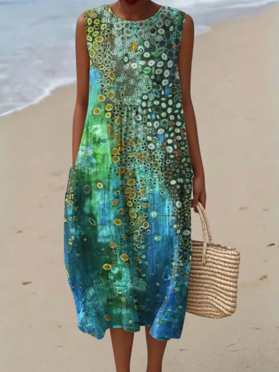 Megan | Vintage Printed Loose Fit Summer Maxi Dress by Qivii