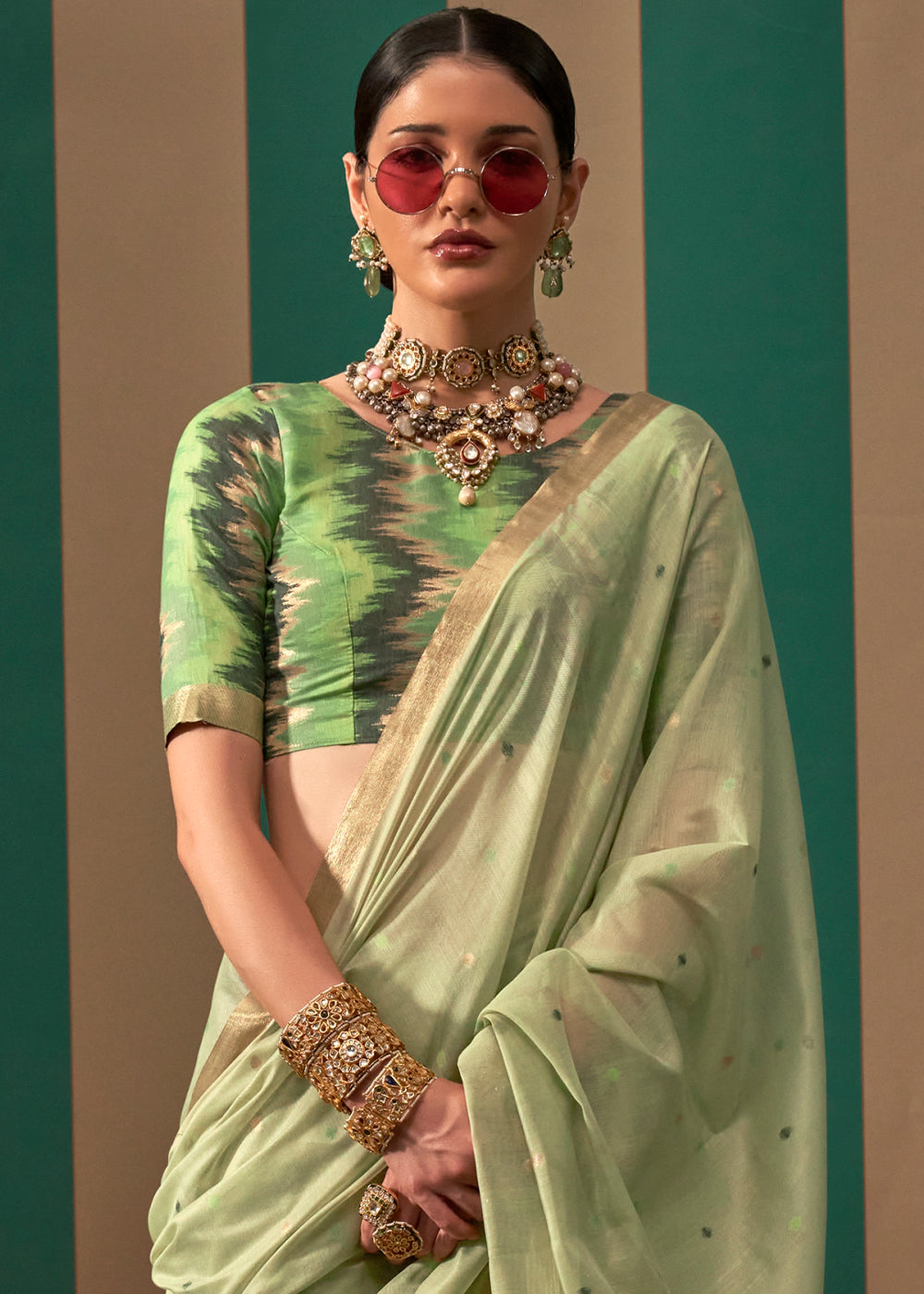 Pastel Green Handloom Woven Silk Saree - qivii