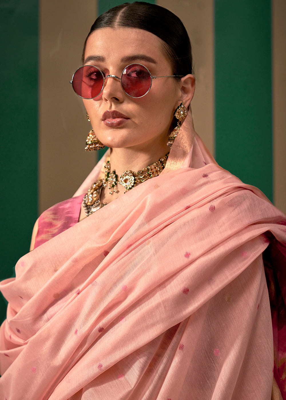 Light Pink Handloom Woven Silk Saree - qivii