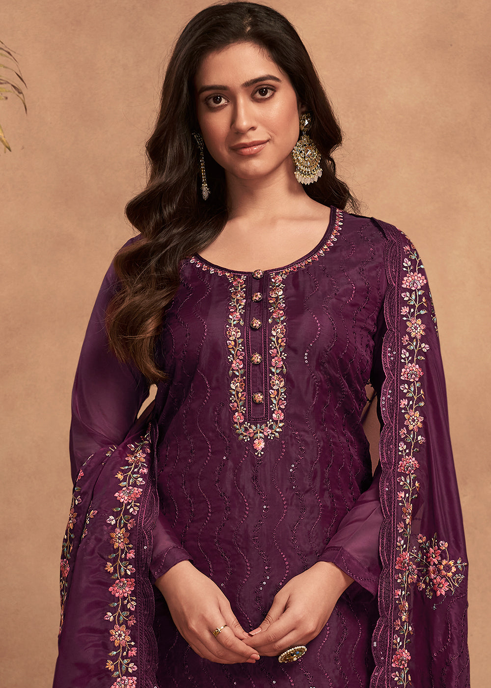 Mitten Purple Designer Organza Salwar Suit with Embroidery Work By Qivii