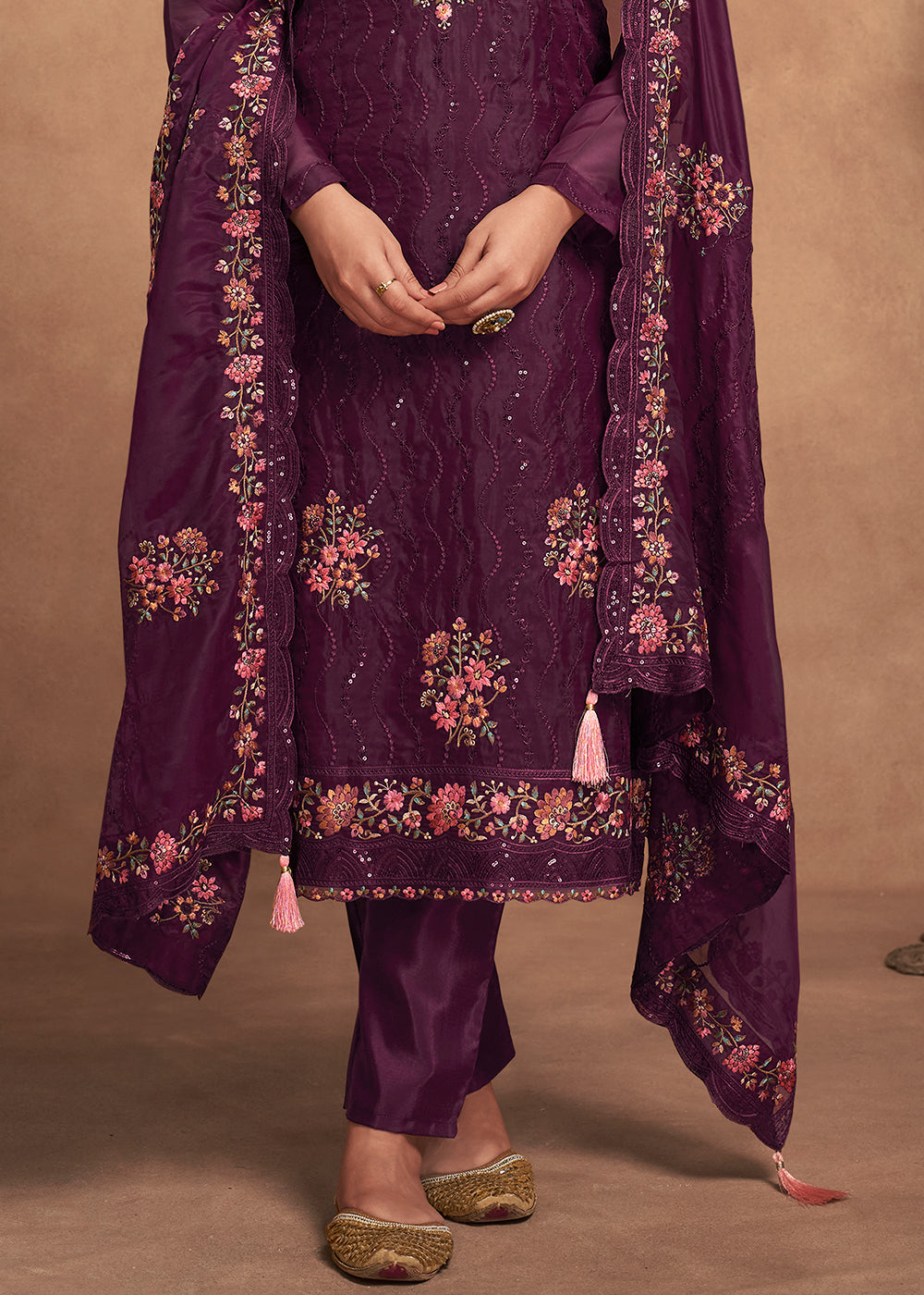 Mitten Purple Designer Organza Salwar Suit with Embroidery Work By Qivii