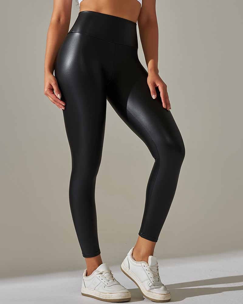 Women's High Waist Stretchy Naked Feel Skinny Pu Leather Pants  - By Qivii
