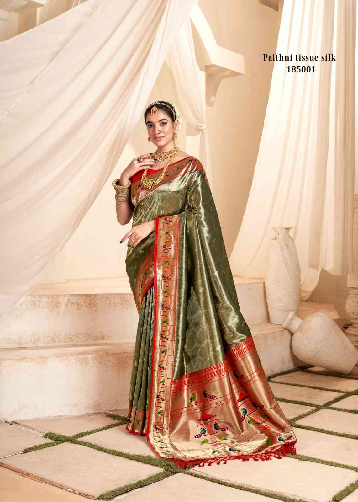 New Designer Georgette Silk top Green Color Saree And Jacquard Work Design | With Blouse Piece For Wedding Wear Saree | Women Function Saree.