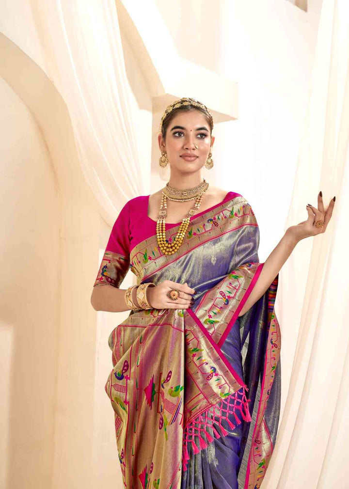 Purple Jacquard Wedding Wear Paithani Silk Saree