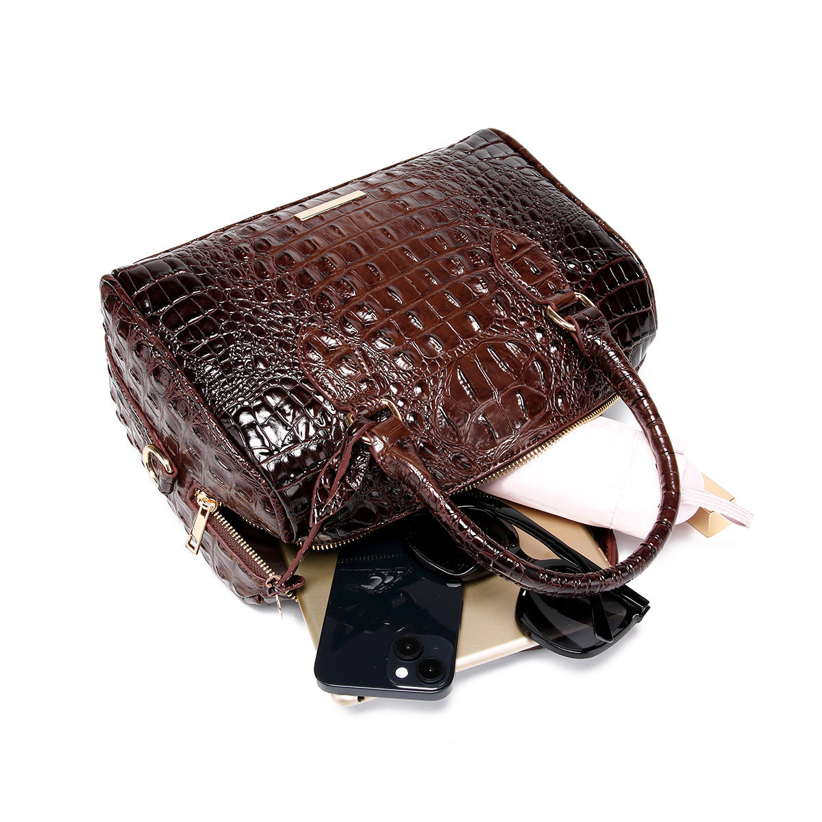 Women's Vintage Crocodile-Embossed Crossbody Bag – Travel-Ready Underarm Handbag