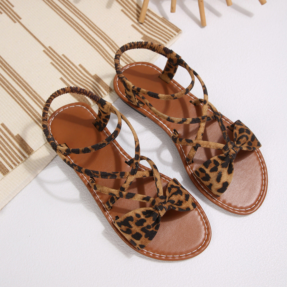Women's Vela Bow Flat Sandals - Soft Sole Elastic Strap Summer Sandals (US 5-10.5)
