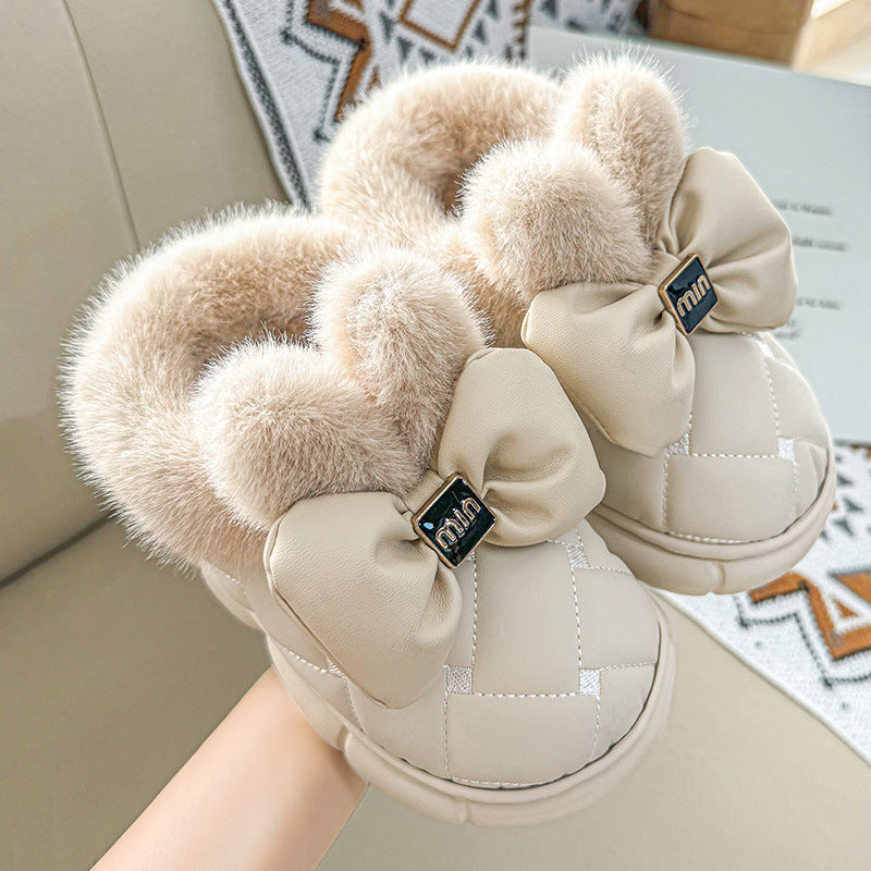 Women's Mabel Quilted Bow Winter Mules - Fuzzy-Lined Waterproof Slip-On Shoes (US 3.5-8.5)