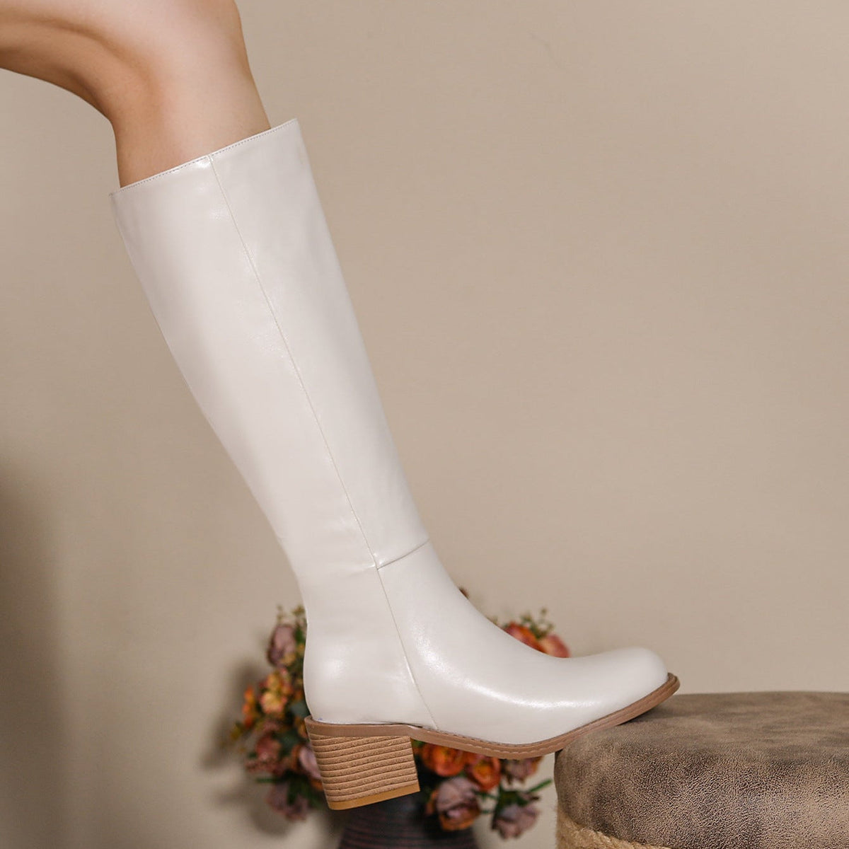 Women’s Valenne Square Toe Knee High Boots - Classic Chunky Heel Side Zip Riding Boots (US 4-10.5)