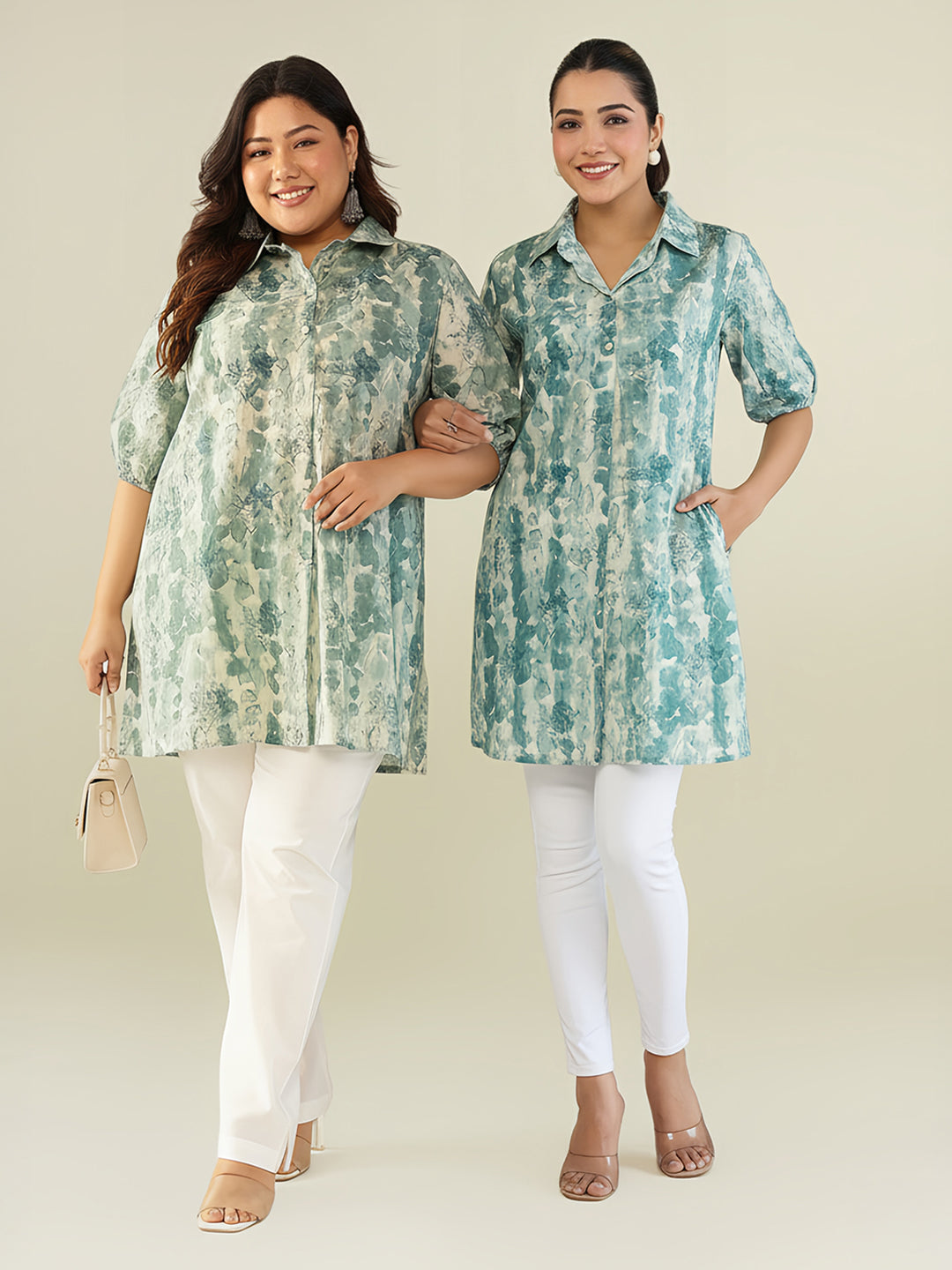 Plus Size Aqua Pure Cotton Tie & Dye A-line Tunic - qivii
