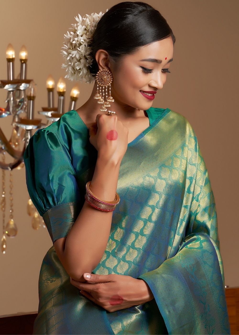 Lake Blue Zari Woven Kanjivaram Silk Saree - qivii